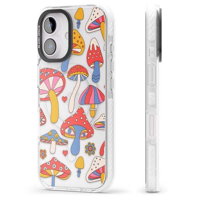 iPhone 16 Vibrant Shrooms Clear Impact Phone Case