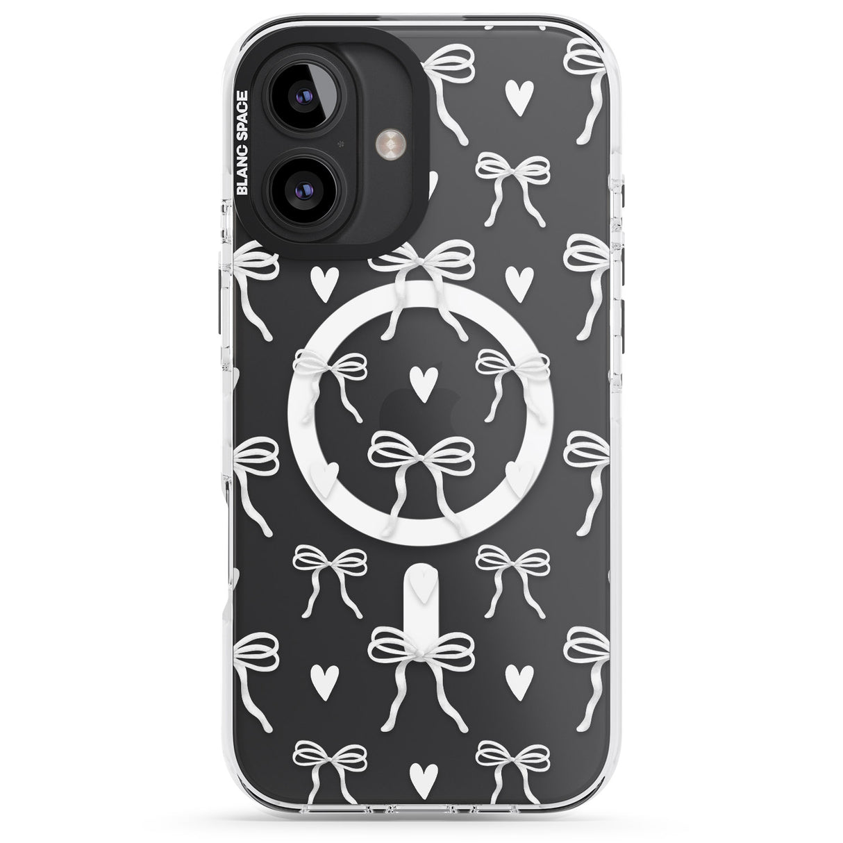 iPhone 16 White Bows & Hearts Clear Impact Phone Case