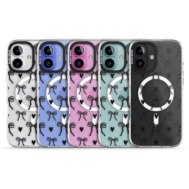 iPhone 16 Black Bows & Hearts Clear Impact Phone Case