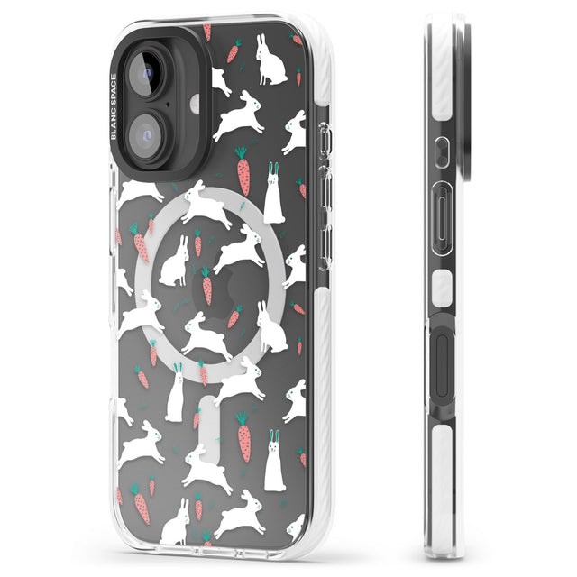 iPhone 16 Pro Max White Bunnies and Carrots Black Impact Phone Case