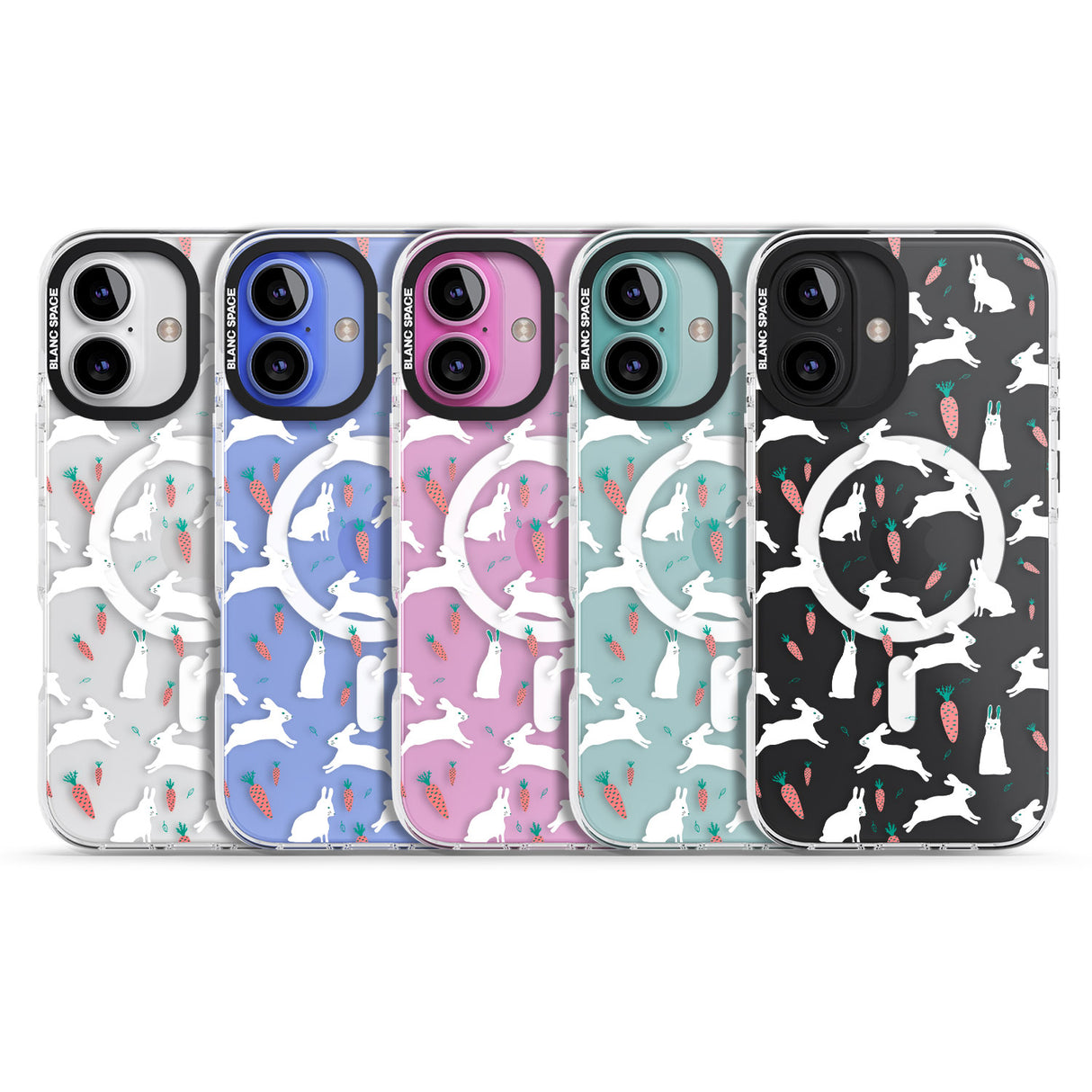 iPhone 16 Pro Max White Bunnies and Carrots Black Impact Phone Case