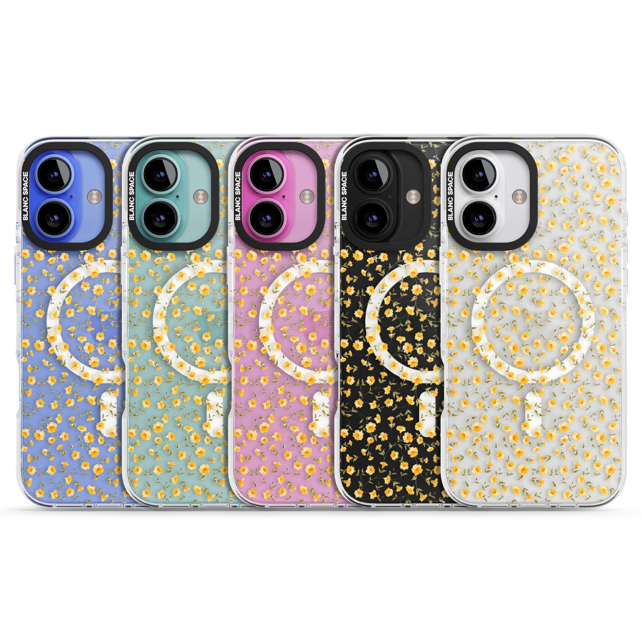 Buttercup wildflower iPhone case featuring tiny yellow flowers and trailing green vines on clear | Impact Magsafe case for iPhone 16, iPhone 16 Plus