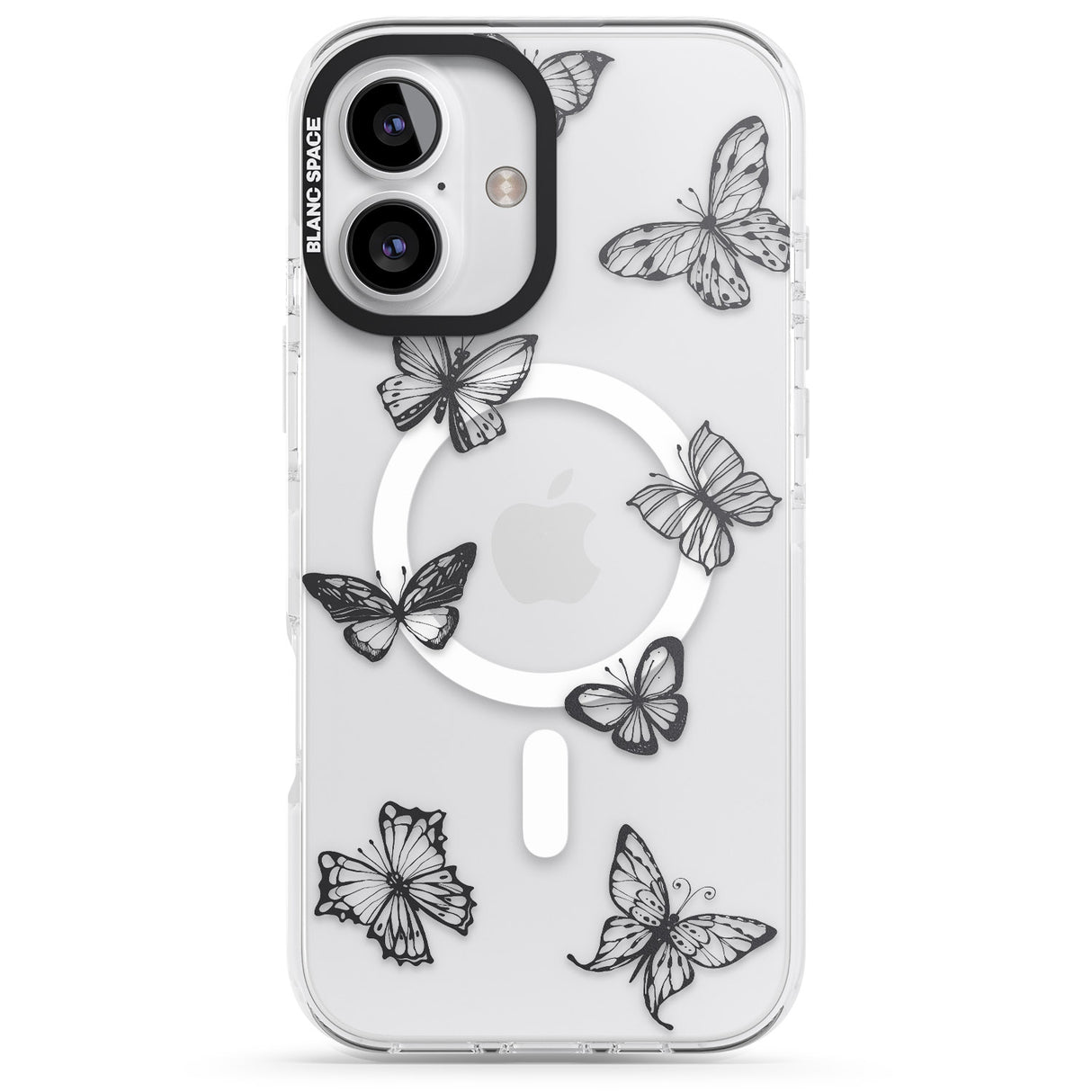 iPhone 16 Pro Max Grey Butterfly Line Pattern Black Impact Phone Case