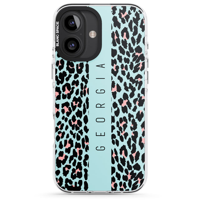 iPhone 16 Pro Max Personalised Blue Leopard Spots Black Impact Phone Case