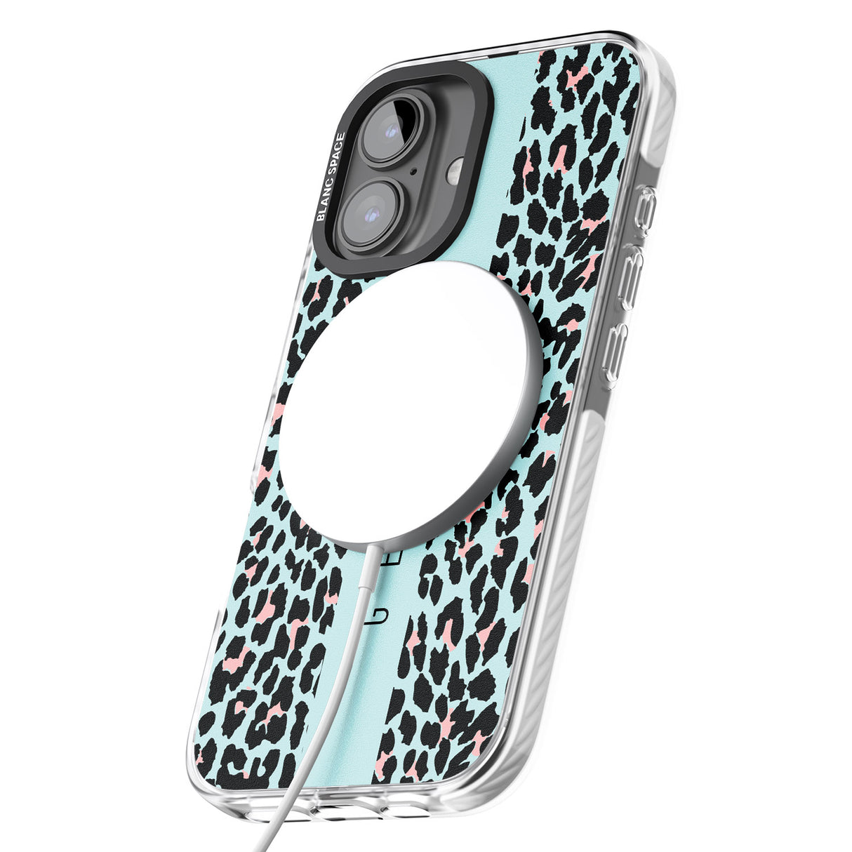 iPhone 16 Pro Max Personalised Blue Leopard Spots Black Impact Phone Case