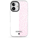 iPhone 16 Pro Max Personalised Pink & White Leopard Spots Black Impact Phone Case