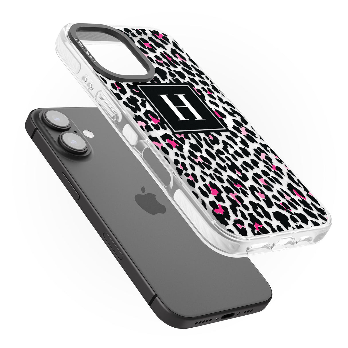 iPhone 16 Pro Max Personalised Pink Monogram Leopard Spots Black Impact Phone Case