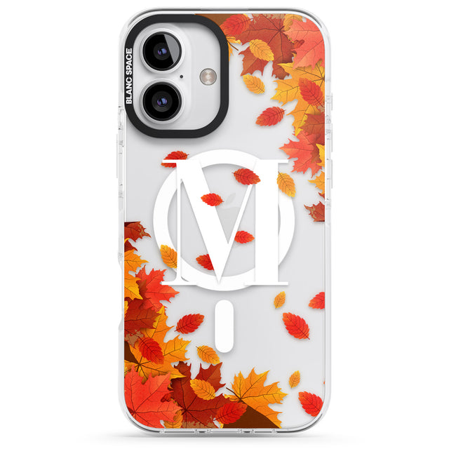 iPhone 16 Pro Max Personalised Monogram Autumn Leaves Black Impact Phone Case