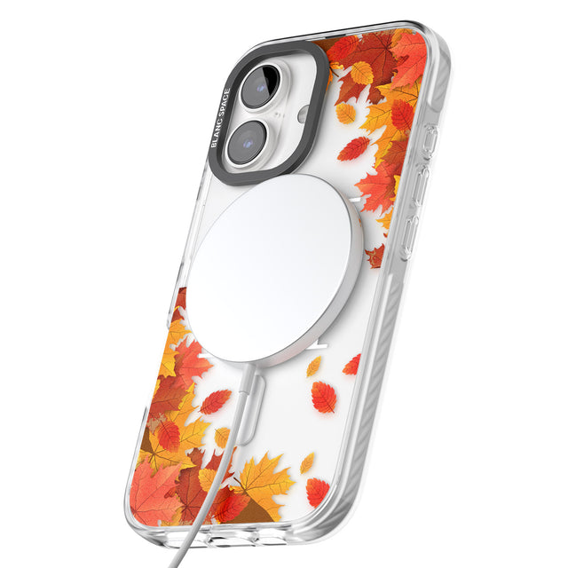 iPhone 16 Pro Max Personalised Monogram Autumn Leaves Black Impact Phone Case