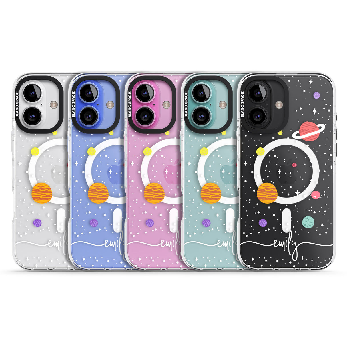 iPhone 16 Pro Max Personalised Cute Cartoon Planets (Clear) Black Impact Phone Case