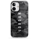 iPhone 16 Pro Max Personalised Small Vertical Name Black Camouflage Black Impact Phone Case