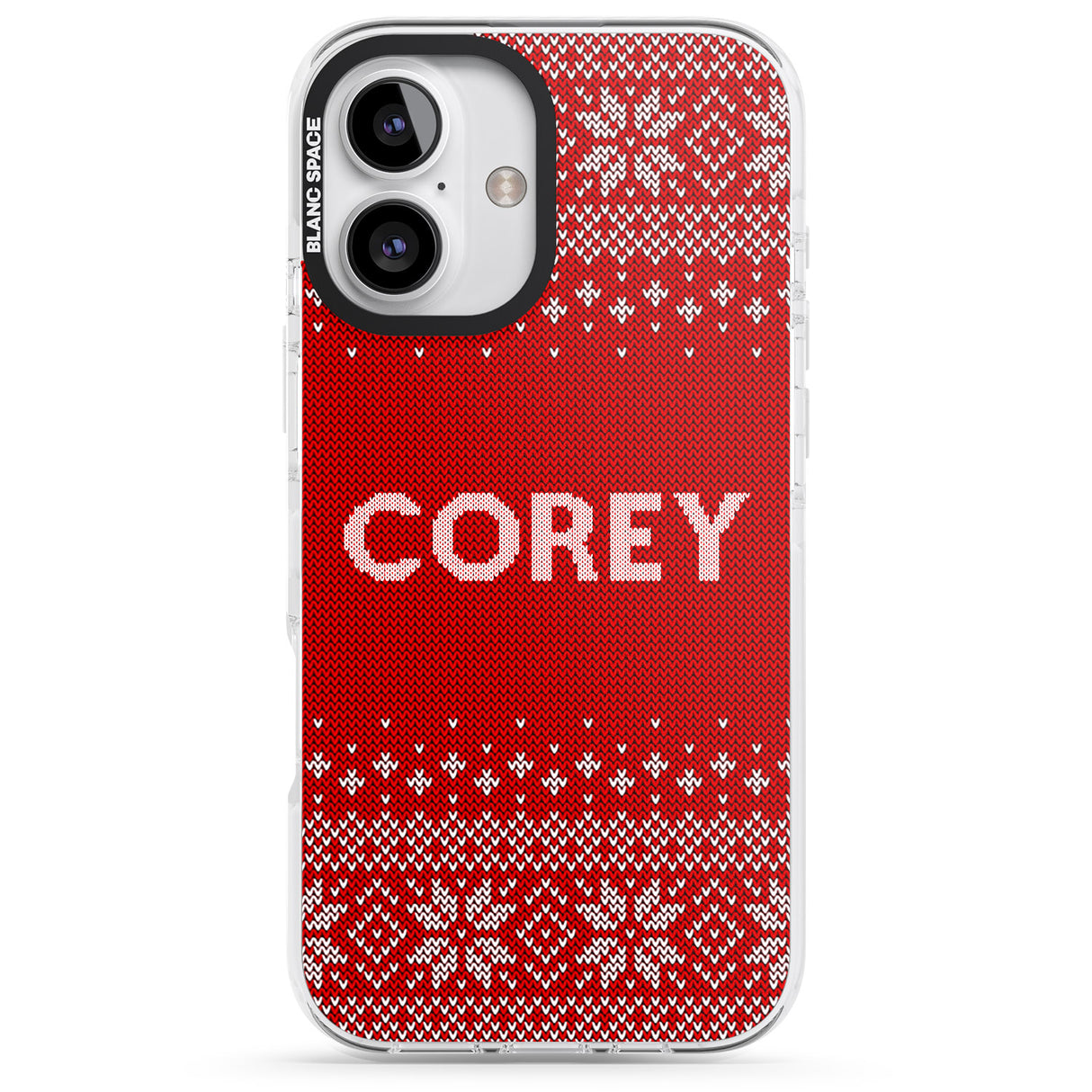 iPhone 16 Pro Max Personalised Red Christmas Knitted Jumper Black Impact Phone Case