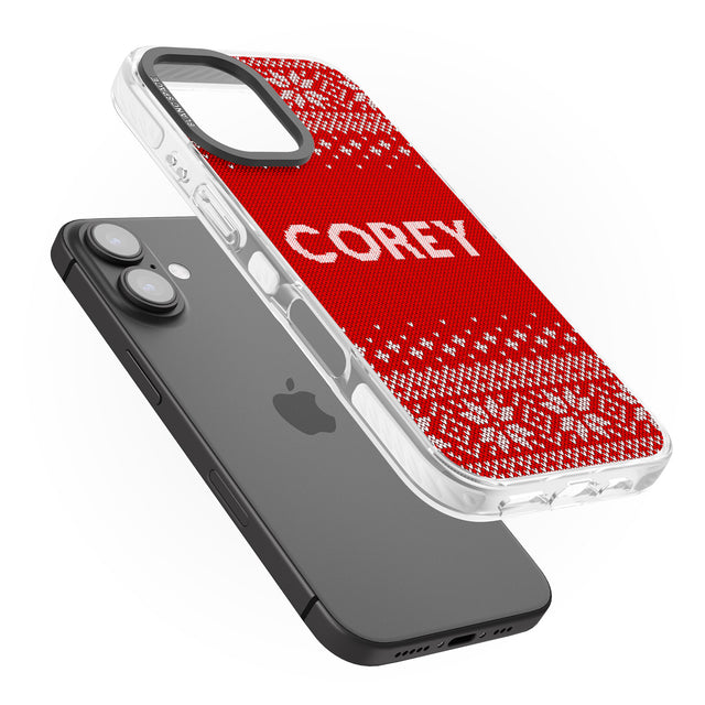 iPhone 16 Pro Max Personalised Red Christmas Knitted Jumper Black Impact Phone Case