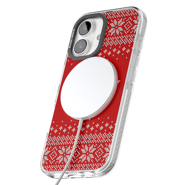 iPhone 16 Pro Max Personalised Red Christmas Knitted Jumper Black Impact Phone Case