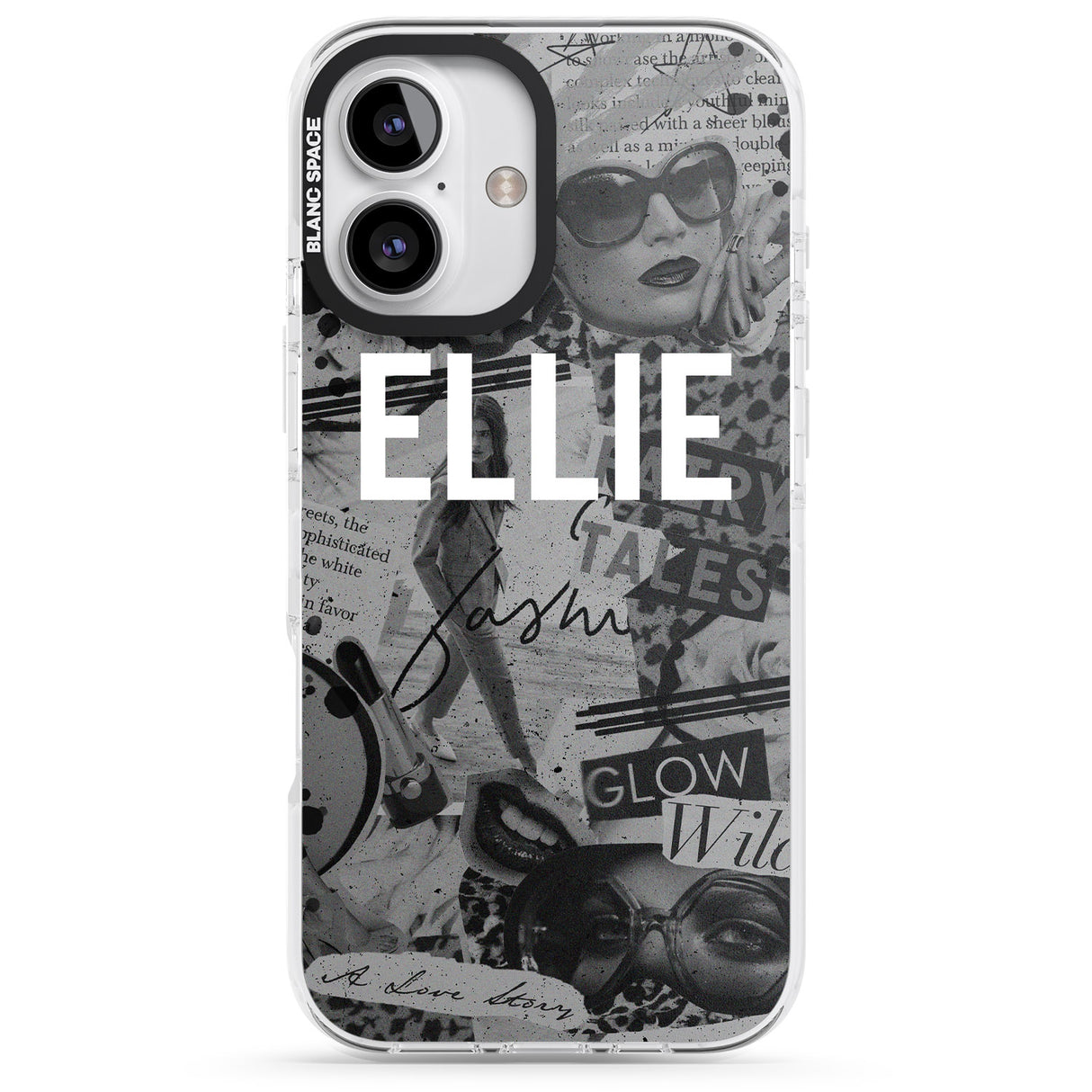 iPhone 16 Pro Max Personalised Grey Scale Fashion Collage Black Impact Phone Case