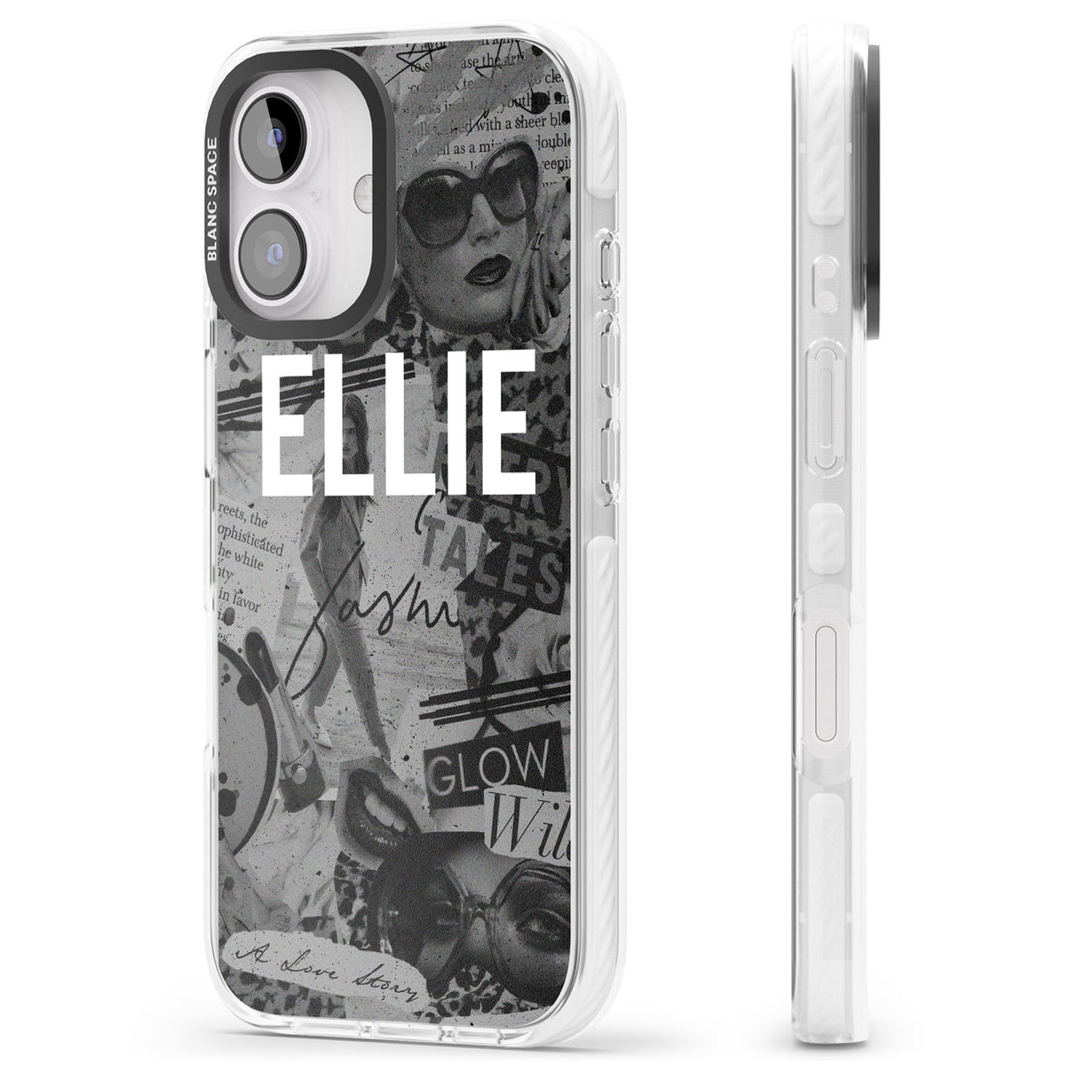 iPhone 16 Pro Max Personalised Grey Scale Fashion Collage Black Impact Phone Case