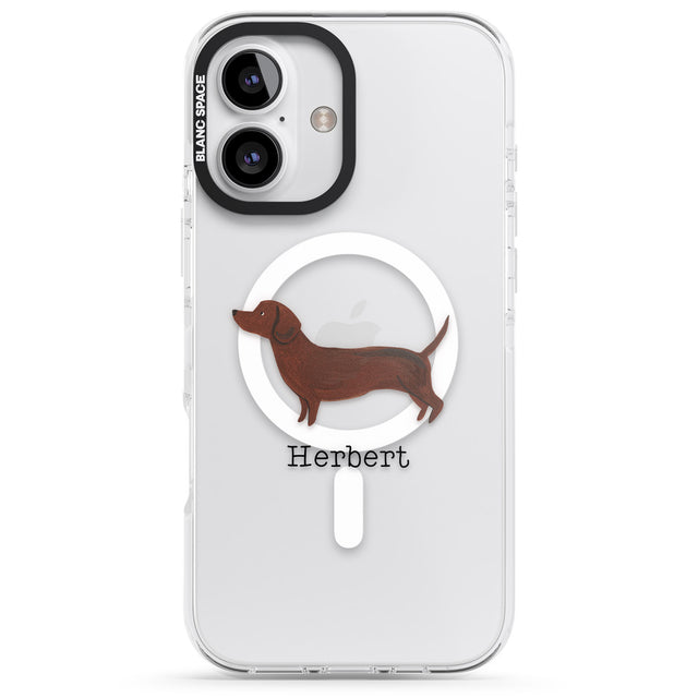 iPhone 16 Pro Max Personalised Hand Painted Sausage Dog Black Impact Phone Case