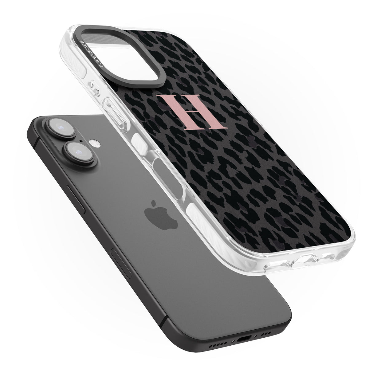 iPhone 16 Pro Max Personalised Small Pink Leopard Monogram Black Impact Phone Case