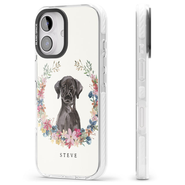 iPhone 16 Pro Max Personalised Black Lab Watercolour Dog Portrait Black Impact Phone Case