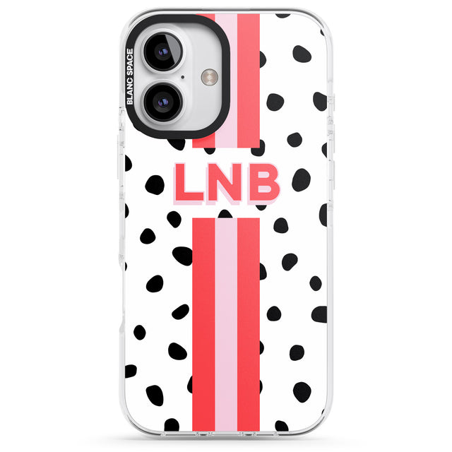 iPhone 16 Pro Max Personalised Polka & Pink Stripe Black Impact Phone Case