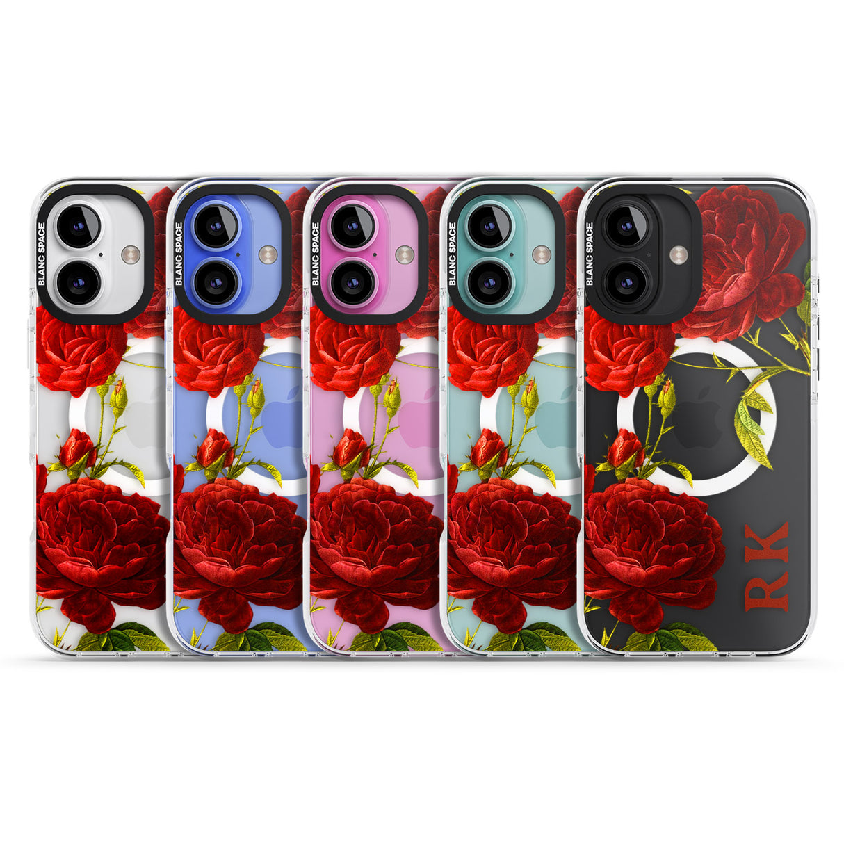 iPhone 16 Pro Max Personalised Clear Vintage Floral Red Roses Black Impact Phone Case