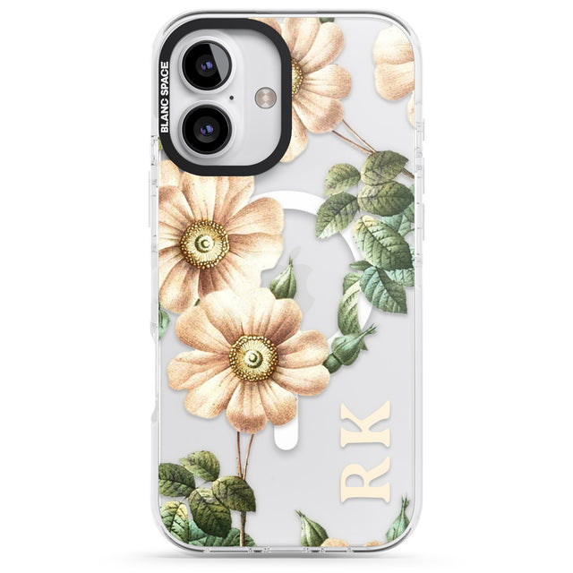 iPhone 16 Pro Max Personalised Clear Vintage Floral Cream Anemones Black Impact Phone Case