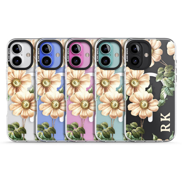 iPhone 16 Pro Max Personalised Clear Vintage Floral Cream Anemones Black Impact Phone Case