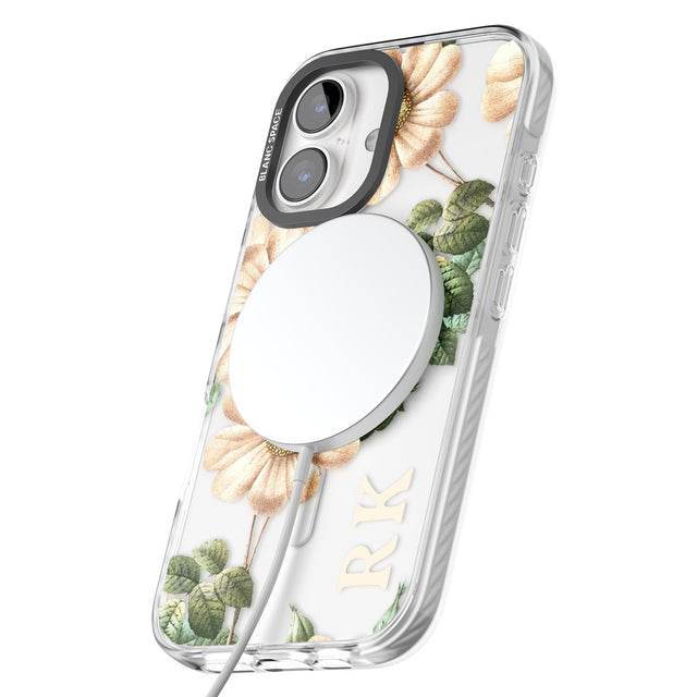 iPhone 16 Pro Max Personalised Clear Vintage Floral Cream Anemones Black Impact Phone Case