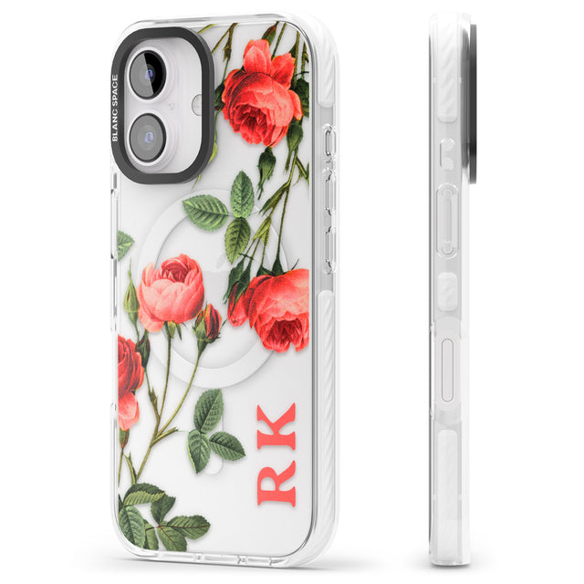 iPhone 16 Pro Max Personalised Clear Vintage Floral Pink Roses Black Impact Phone Case