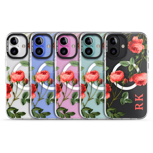 iPhone 16 Pro Max Personalised Clear Vintage Floral Pink Roses Black Impact Phone Case