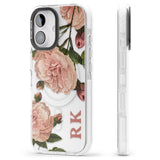 iPhone 16 Pro Max Personalised Clear Vintage Floral Pale Pink Peonies Black Impact Phone Case