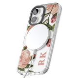 iPhone 16 Pro Max Personalised Clear Vintage Floral Pale Pink Peonies Black Impact Phone Case