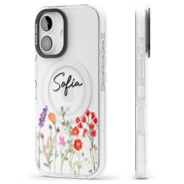 Personalised Spring Wildflowers Impact Magsafe Phone Case for iPhone 16, iPhone 16 Plus