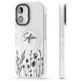 Personalised Black Wildflowers Impact Magsafe Phone Case for iPhone 16, iPhone 16 Plus