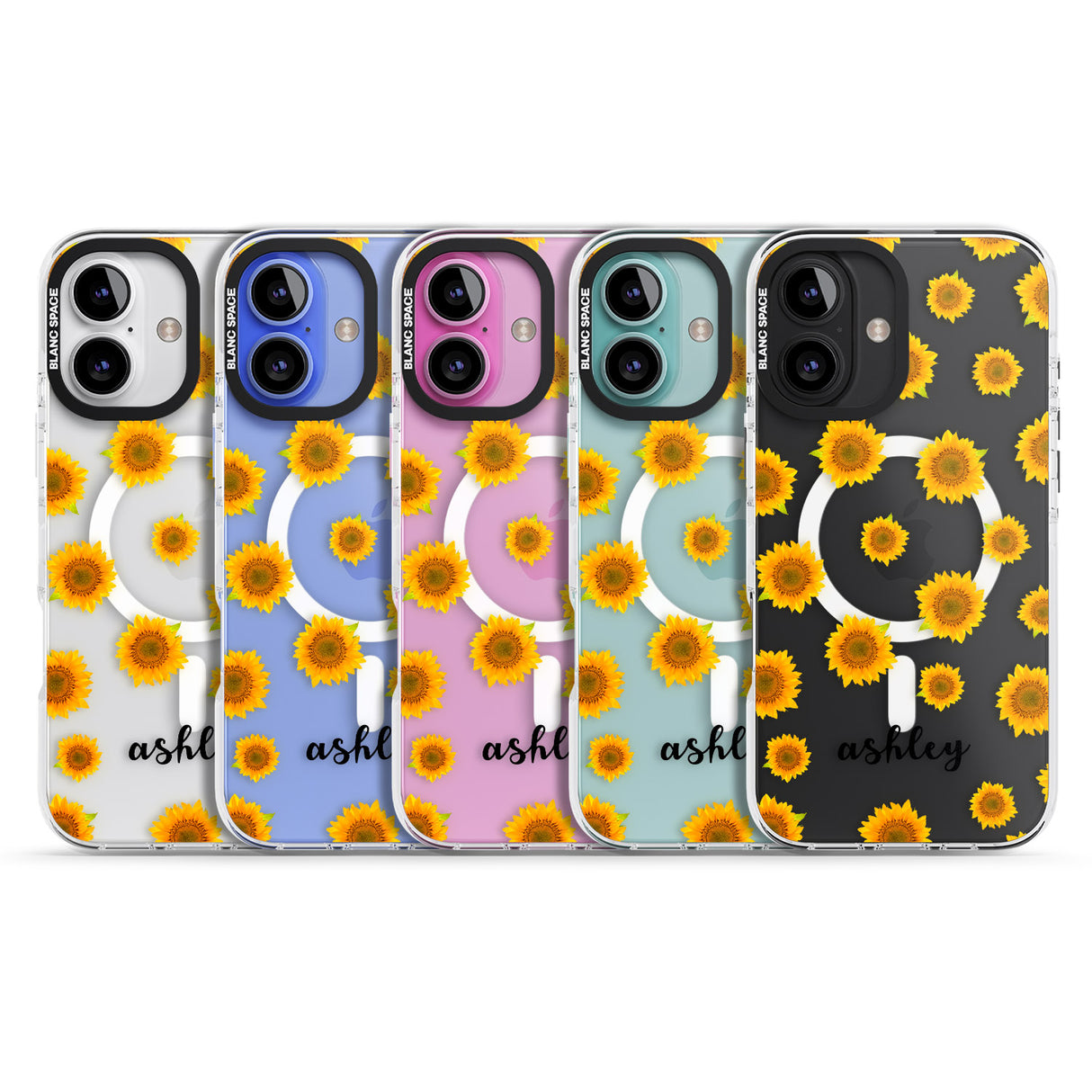 iPhone 16 Pro Max Personalised Sunflowers & Cursive Black Impact Phone Case