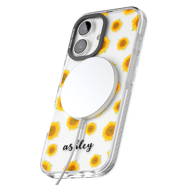 iPhone 16 Pro Max Personalised Sunflowers & Cursive Black Impact Phone Case