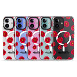 iPhone 16 Pro Max Personalised Red Peonies & Cursive Black Impact Phone Case