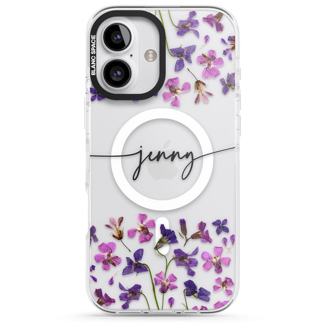 iPhone 16 Pro Max Personalised Purple Violets Black Impact Phone Case