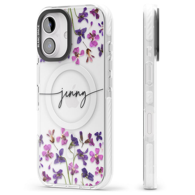 iPhone 16 Pro Max Personalised Purple Violets Black Impact Phone Case