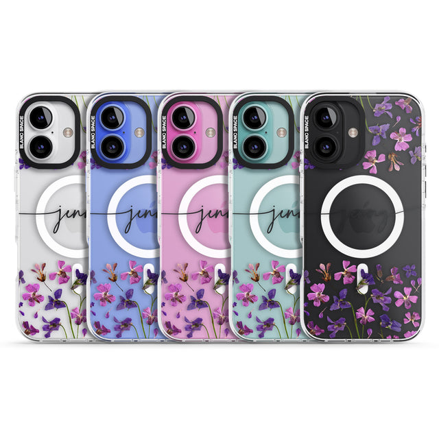 iPhone 16 Pro Max Personalised Purple Violets Black Impact Phone Case