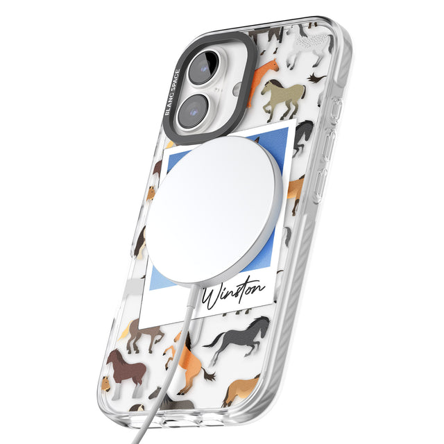 iPhone 16 Pro Max Personalised Horse Polaroid Black Impact Phone Case