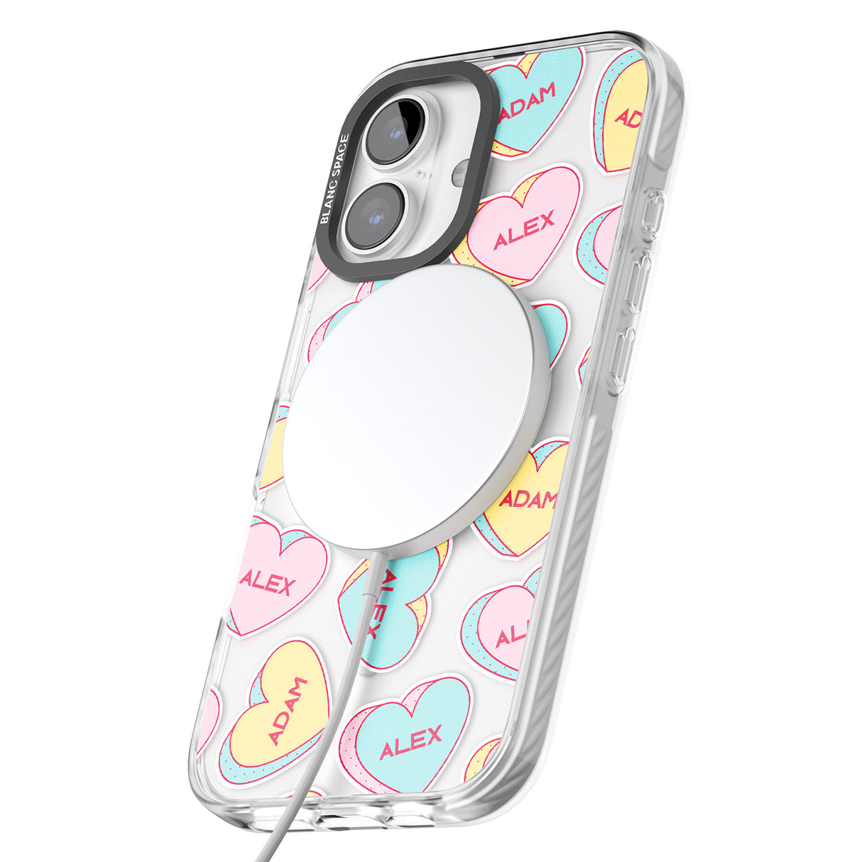 iPhone 16 Pro Max Personalised Text Love Hearts Black Impact Phone Case