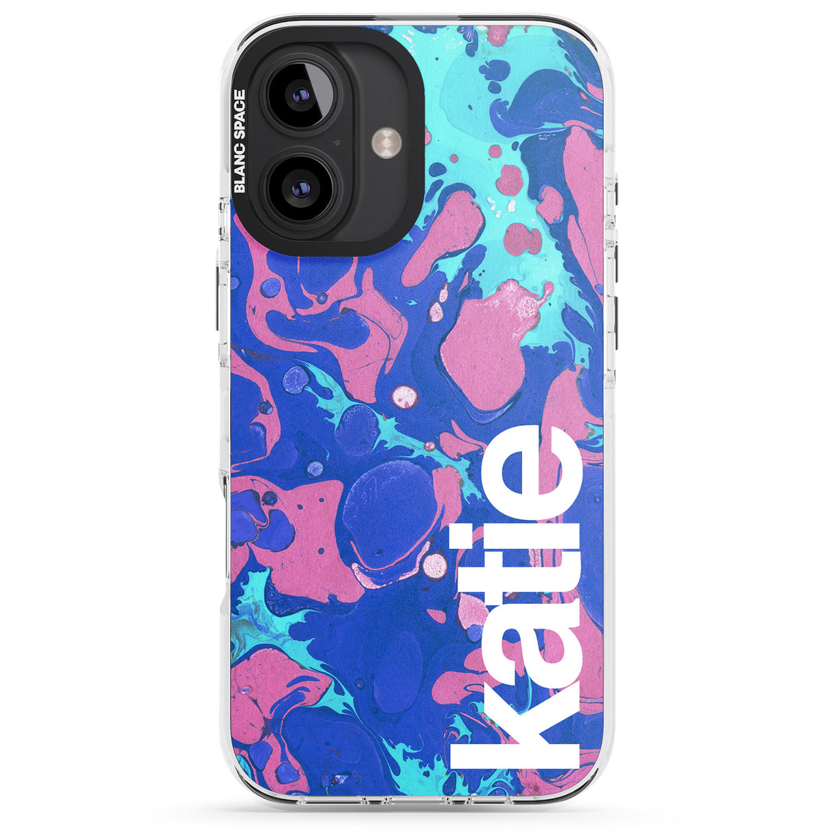 iPhone 16 Pro Max Personalised Navy, Turquoise + Purple - Marbled Black Impact Phone Case