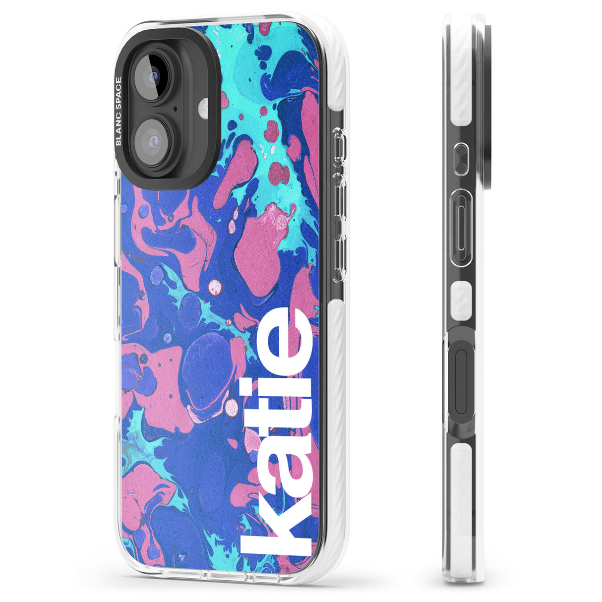 iPhone 16 Pro Max Personalised Navy, Turquoise + Purple - Marbled Black Impact Phone Case