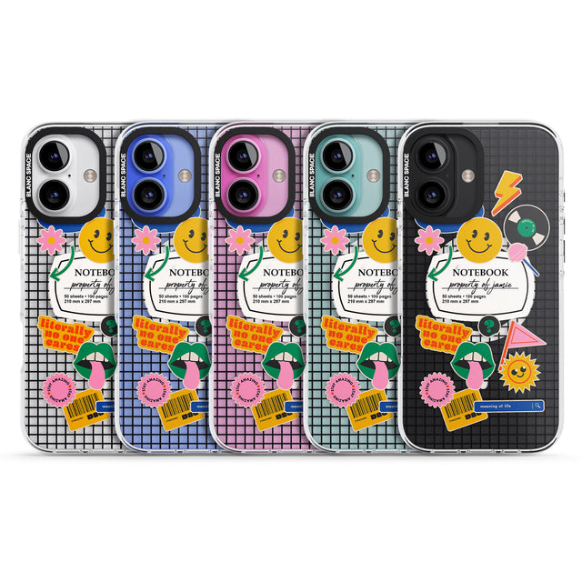 iPhone 16 Pro Max Personalised Sticker Mix on Grid Black Impact Phone Case