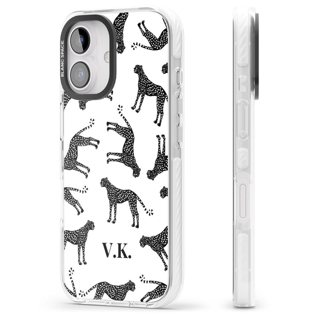 iPhone 16 Pro Max Personalised Cheetah Black & White Black Impact Phone Case