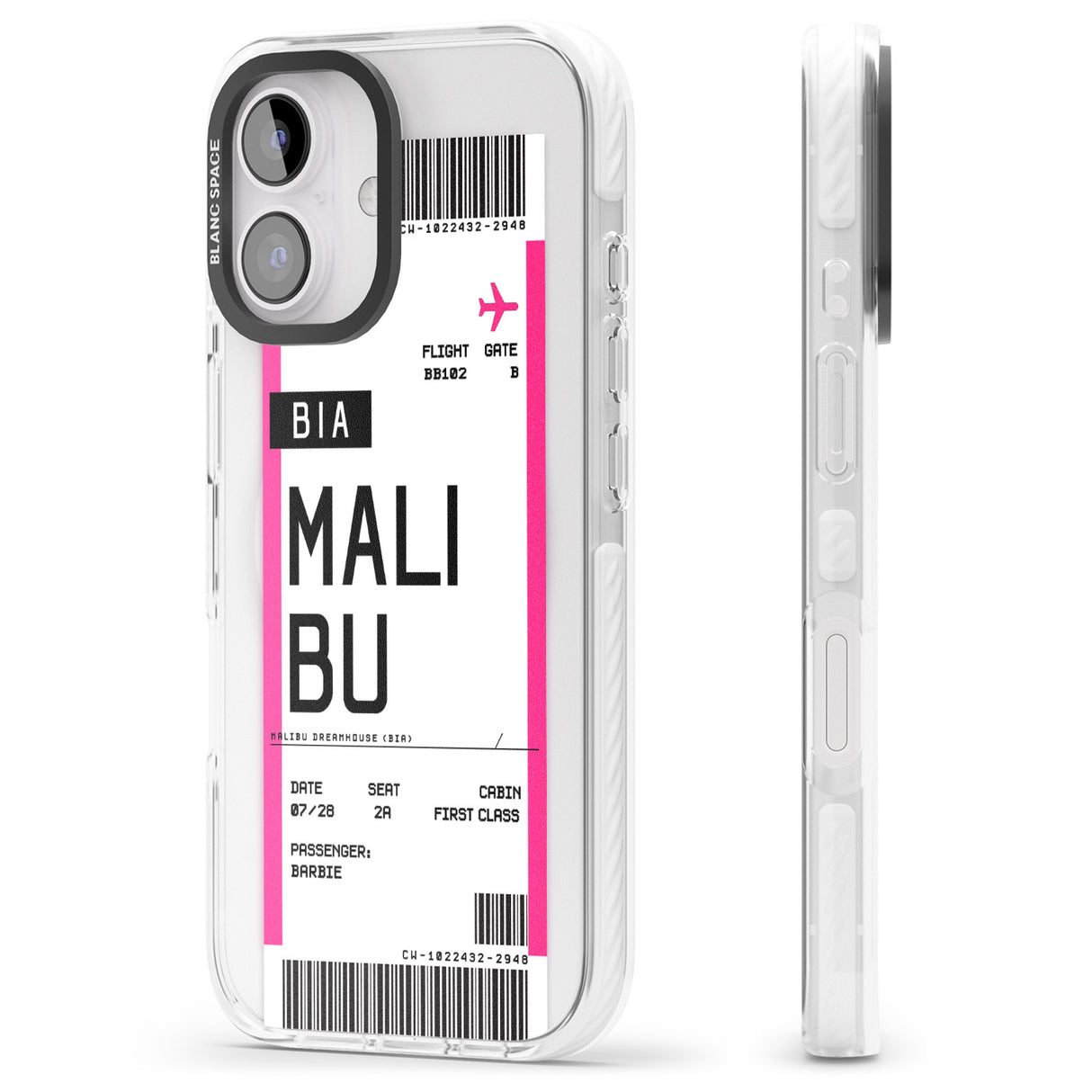 iPhone 16 Pro Max Personalised Pink Malibu Boarding Pass Black Impact Phone Case