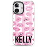 iPhone 16 Pro Max Personalised Pink Stripes & Lips Black Impact Phone Case