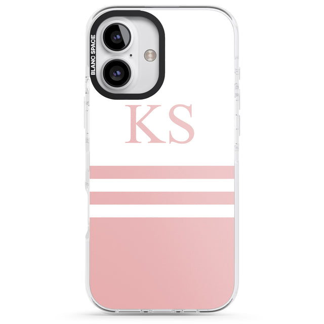 iPhone 16 Pro Max Personalised Minimal Pink Stripes & Initials Black Impact Phone Case