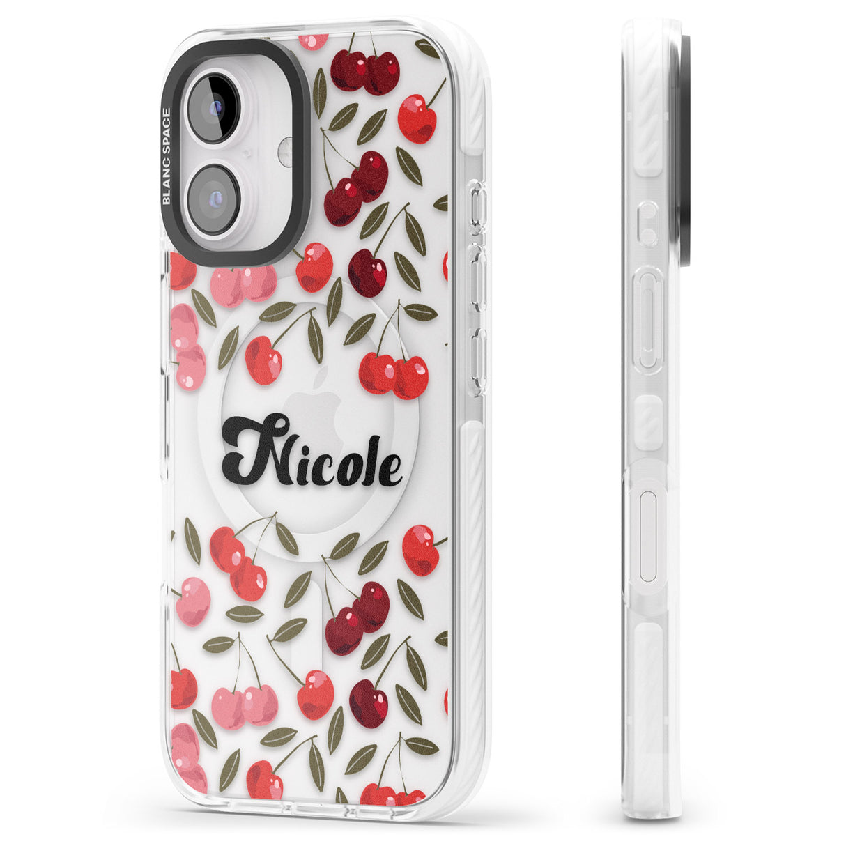 iPhone 16 Pro Max Personalised Cherry Pattern Black Impact Phone Case + Magsafe